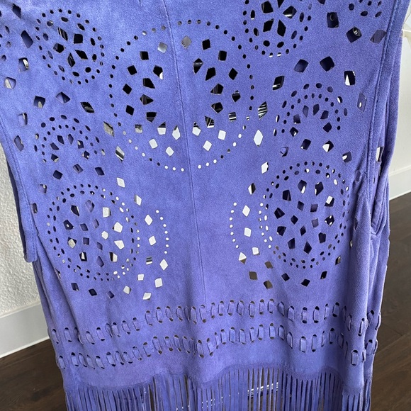 NWT Neiman Marcus CUSP purple Suede fringe vest, Sz S - Picture 11 of 13